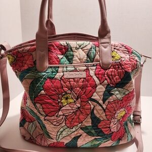 Vera Bradley Casual Satchel Vintage Floral Purse Faux Leather Trim